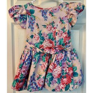 Vintage 80's "The Breakfast Club" Puff Bubble Hem Floral Toddler Girl Dress 5T
